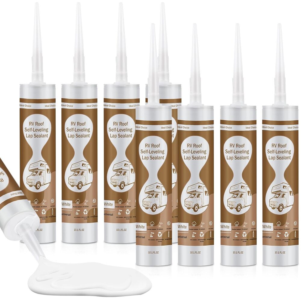 8 Pack RV Roof Sealant Self-Leveling, White, Camper Caulk Repair, UV Protection